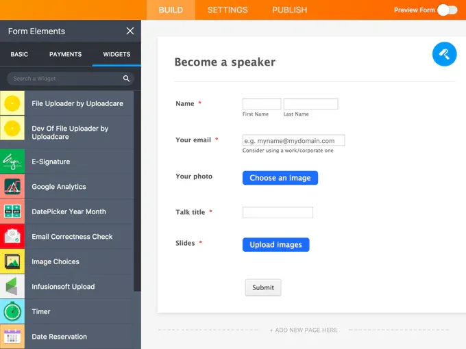Adding the uploading widget