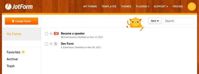 JotForm My Forms tab