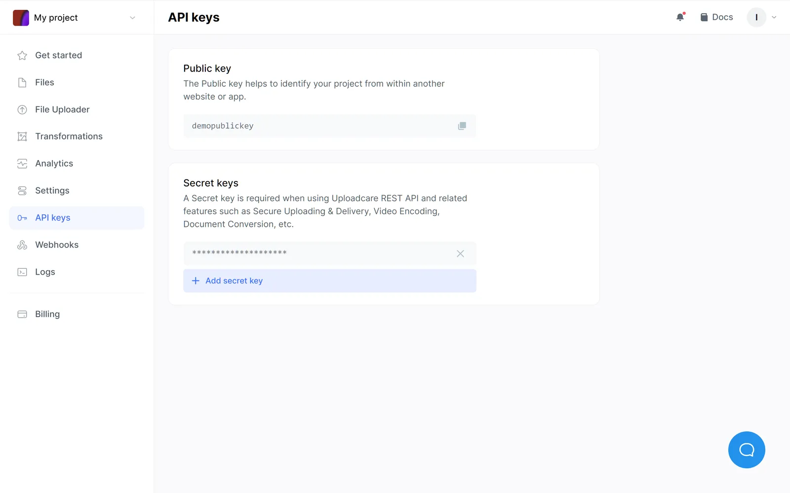 Uploadcare dashboard